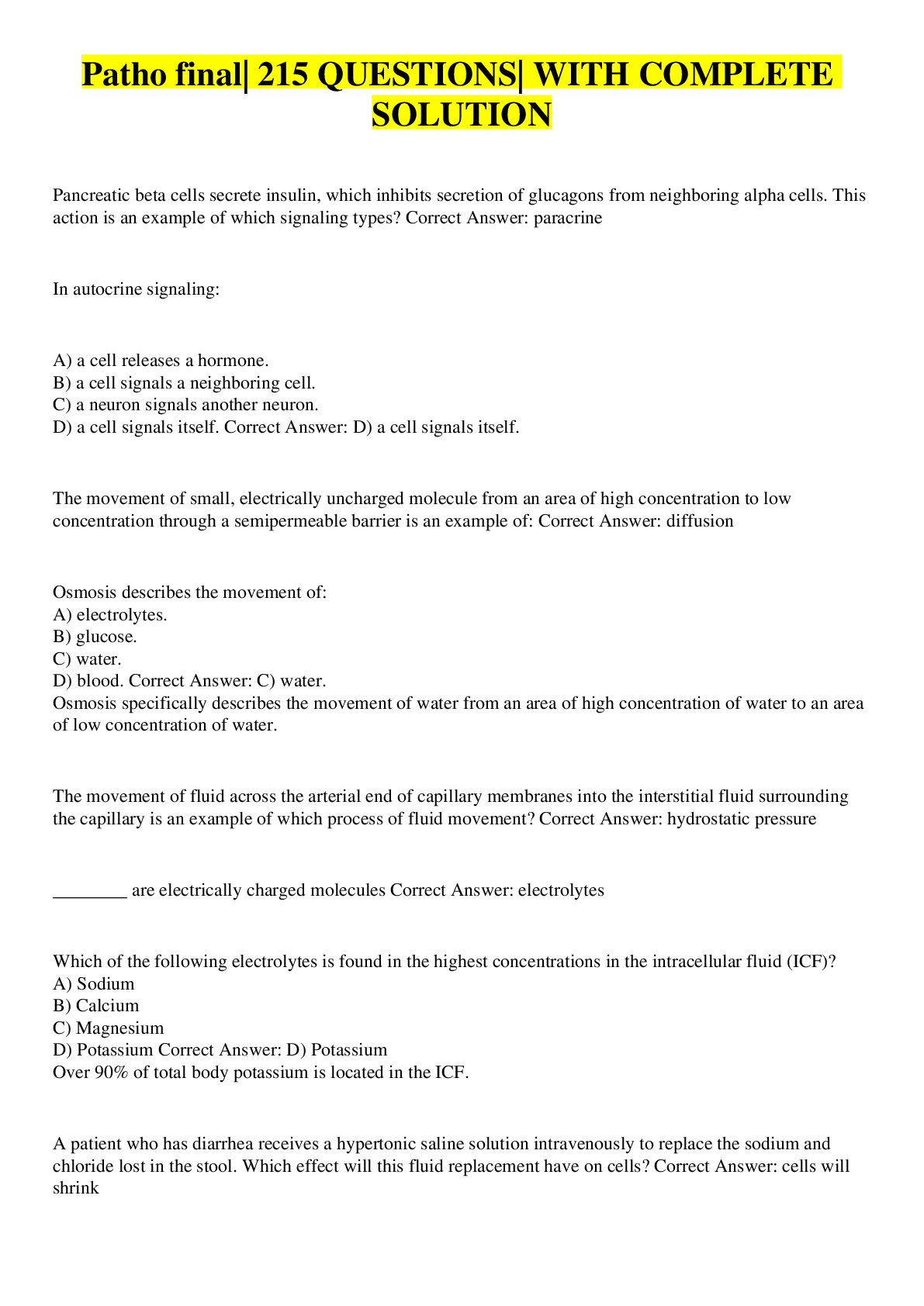 Preview image of Patho final| 215 QUESTIONS| WITH COMPLETE SOLUTION document